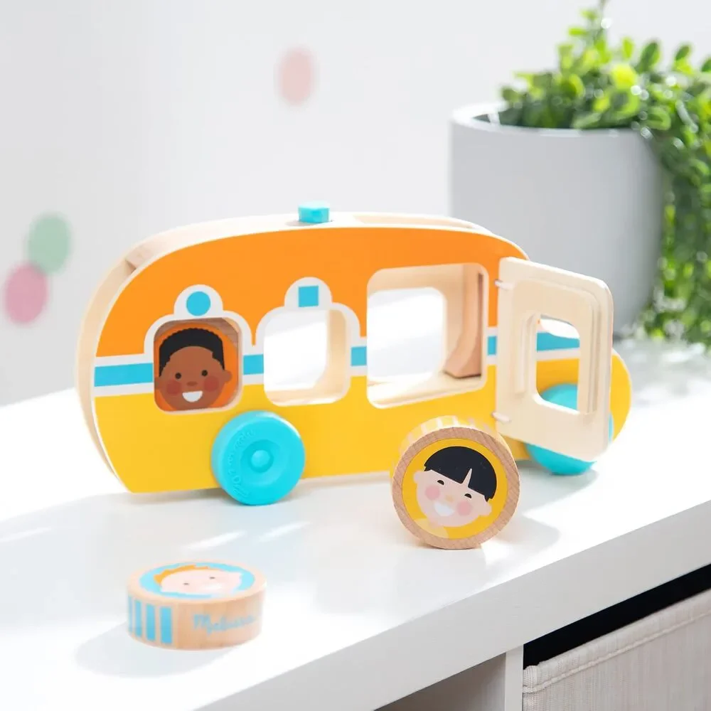 Melissa & Doug GO Tots Wooden Roll & Ride Bus with 3 Disks School Bus NIB